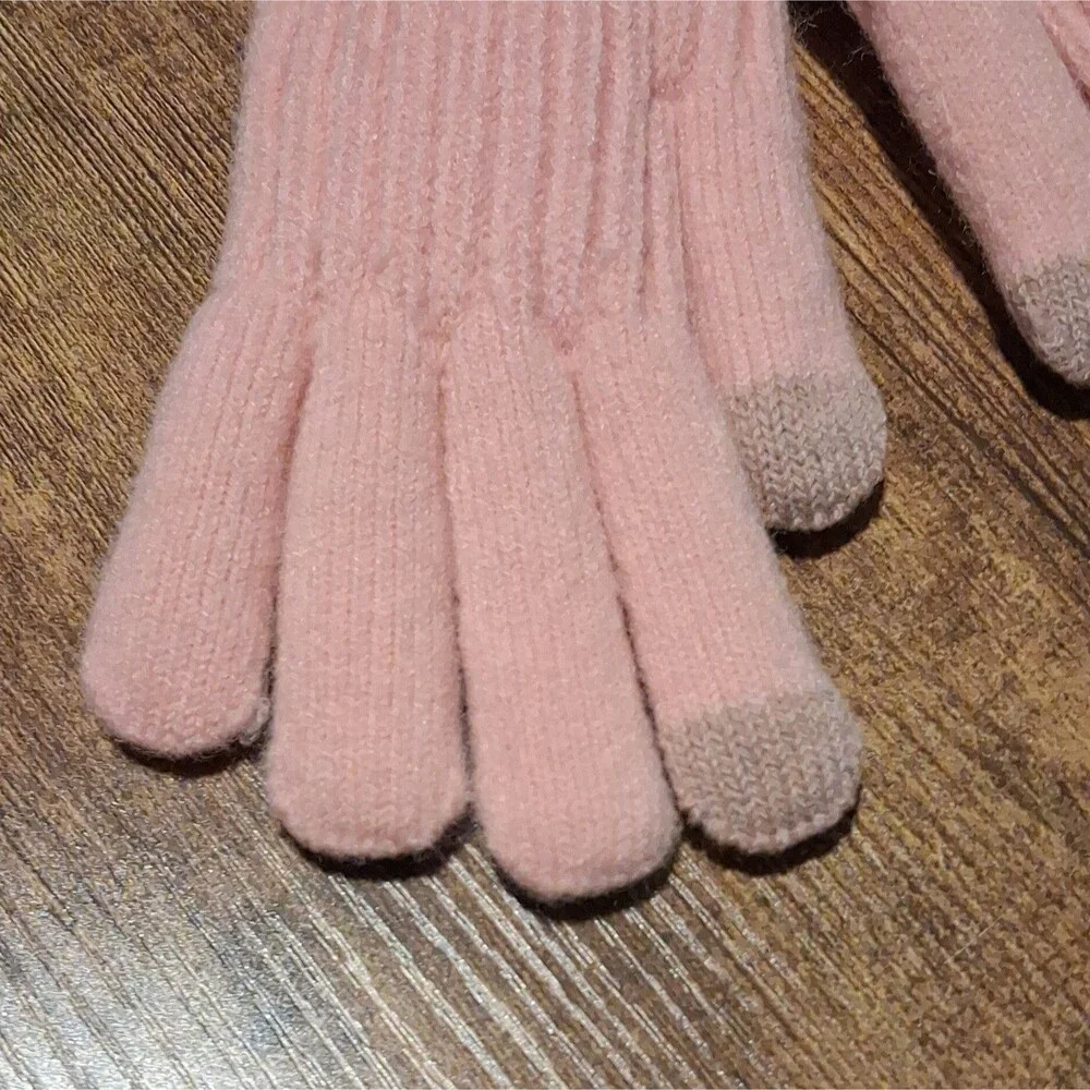 Women's Pink Knit Wrist Gloves with Faux Fur Trim Cuff, One Size